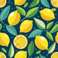 lemon seamless pattern with lemons and leaves vector
