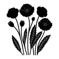 black and white silhouette of poppies on a white background vector