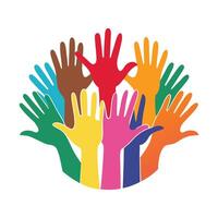 many hands in a circle with a white background vector