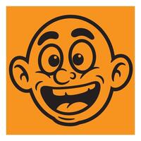Cartoon face with huge smiling expression on bright orange background for graphic design vector