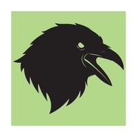 Black raven head silhouette illustration on a light green background graphic design vector