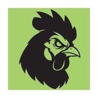 Bold black rooster head silhouette against a green background for poultry and farming designs vector