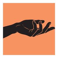Silhouette hand gesture of offering or holding in a minimalist design on an orange backdrop vector