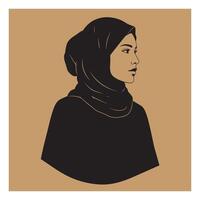 Minimalist illustration of a woman wearing a hijab in silhouette against a brown background vector