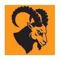 Strong and powerful silhouette of a ram head against an orange background in illustration vector