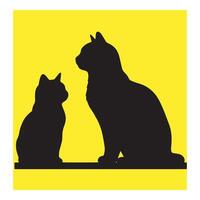 Silhouette of two cats sitting next to each other on a vibrant yellow background vector