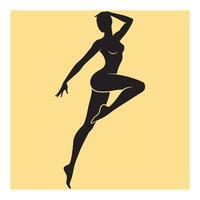 Elegant silhouette of a graceful female dancer in dynamic posing on a yellow background vector