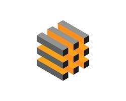 Abstract isometric design. Gray and orange blocks create a dynamic, modern composition, perfect for tech, construction, or growth concepts. vector