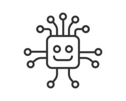Happy microchip icon. Represents ai, artificial intelligence, modern tech, and computer science. Great for websites, apps, and futuristic designs. vector