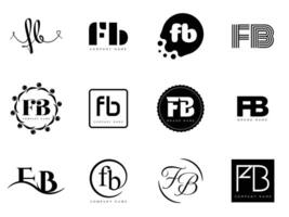 FB logo template. Letter f and b logotype. Set different classic serif lettering and modern bold text with design elements. Initial font typography. vector