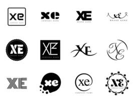 XE logo template. Letter x and e logotype. Set different classic serif lettering and modern bold text with design elements. Initial font typography. vector