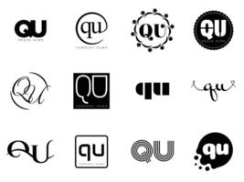 QU logo template. Letter q and u logotype. Set different classic serif lettering and modern bold text with design elements. Initial font typography. vector