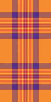 Brand plaid check texture, equal seamless textile. Salmon fabric background tartan pattern in orange and violet colors. vector