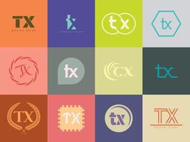 TX logo template. Letter t and x logotype. Set different classic serif lettering and modern bold text with design elements. Initial font typography. vector