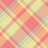 Vibrant plaid pattern. A pastel textile design in coral, yellow, and blue. Perfect for backgrounds, fabrics, and retro or vintage themed projects. vector