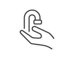 Clean icon depicting handwashing under a tap. Ideal for hygiene, health, sanitation, and safety guidelines. Use in public health campaigns, or educational materials. vector