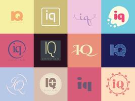 IQ logo company template. Letter i and q logotype. Set different classic serif lettering and modern bold text with design elements. Initial font typography. vector