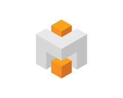 Abstract isometric design featuring gray and orange cubes. Represents connection, teamwork, or innovation. Ideal for tech, business, or corporate presentations, websites, and branding materials. vector