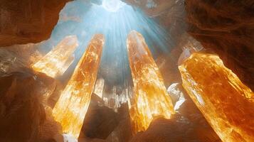 A cave with some large crystals in it photo