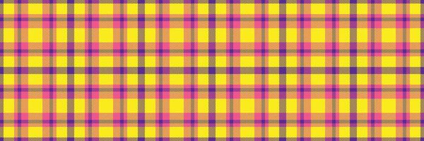 Vibrant yellow, pink, and purple plaid pattern. Perfect for textile design, website backgrounds, or fashion projects. This cheerful, geometric texture evokes feelings of joy and optimism. vector