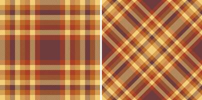Two autumnal plaid patterns in warm earth tones. Perfect for fallthemed designs, textile projects, or as a background. These versatile seamless textures offer a rustic and cozy aesthetic. vector