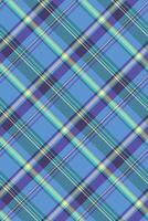 Handkerchief pattern check, sewing plaid textile fabric. Apparel seamless tartan background texture in cyan and indigo colors. vector