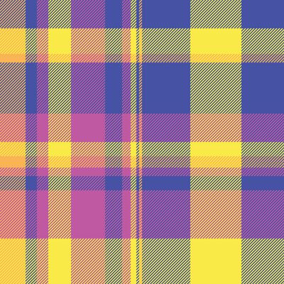 Vibrant plaid pattern in bold pink, purple, yellow blue. Perfect for textile design, fashion, websites, or playful branding. A cheerful, energetic design with a retro feel evokes joy and optimism.
