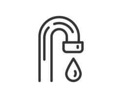 Clean minimalist line art icon of a dripping faucet. Symbolizes resources, conservation, plumbing, and utilities. Useful for app design, infographics, and presentations. vector