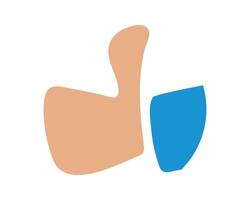 Minimalist illustration of a thumbs up gesture paired with a blue abstract shape. Symbolizes approval, positivity, success, or like. Great for app design, marketing, and web design. vector
