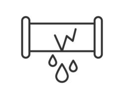 Leaky pipe with crack and water drops. Represents problems, repairs, plumbing issues, or resource waste. Simplistic line art style ideal for icons, infographics. vector