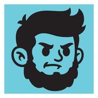 illustration of a stylized man with an angry expression and a full beard in cyan and black. vector