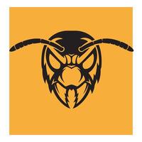 illustration of a black wasp head on a vibrant yellow background vector