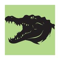 Simple black alligator head silhouette on green background ready for wildlife design projects vector