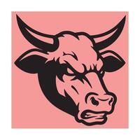 Bold black and white illustration of an angry bull head in a pink square vector