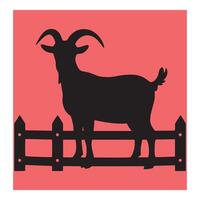 Silhouette of a goat standing behind a rustic fence on a red background vector