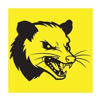 illustration of a fierce opossum head in black and yellow color scheme vector