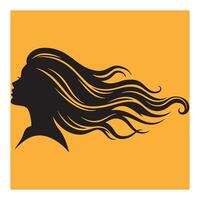 Silhouette of a beautiful woman with flowing hair against a warm orange background vector