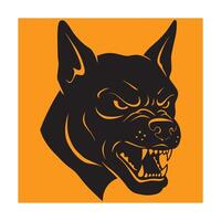 Silhouette of an angry dog head with sharp teeth on an orange background vector