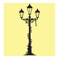 Elegant black silhouette of a three-lamp street light with ivy vines on a pastel background vector