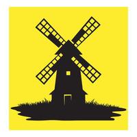 Silhouette of a traditional windmill against a bright yellow background for design vector