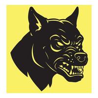 Aggressive black dog head silhouette on yellow background ideal for graphic design elements vector