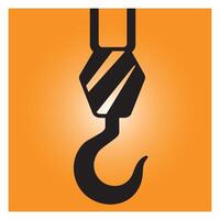 Illustrated black crane hook icon against an orange gradient background for construction vector