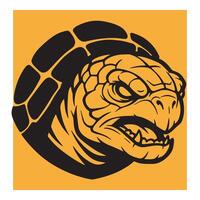 A fierce angry turtle head silhouette with black outlines and yellow background vector