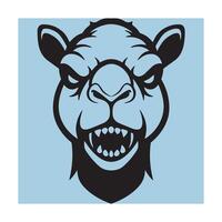 Fierce camel head illustration displaying aggression in a bold black and light blue design vector