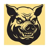 Fierce and aggressive boar head illustration showing angry expressions and sharp teeth vector