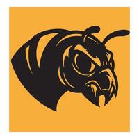 Bold silhouette of a hornet head with a fierce and angry expression on an orange background vector