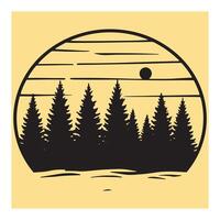 Silhouette of a forest within a circle at sunset or sunrise with stylized elements vector