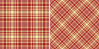 Two seamless red and beige plaid patterns. Perfect for textile design, backgrounds, or autumnal projects. Classic yet versatile, these checks offer warmth and a touch of rustic charm. vector