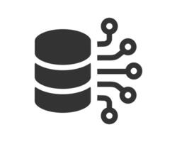 Minimalist icon representing a database with digital connections. Symbolizes data processing, storage, and technology. Use for websites, presentations, or app interfaces. vector