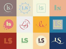LS logo company template. Letter l and s logotype. Set different classic serif lettering and modern bold text with design elements. Initial font typography. vector